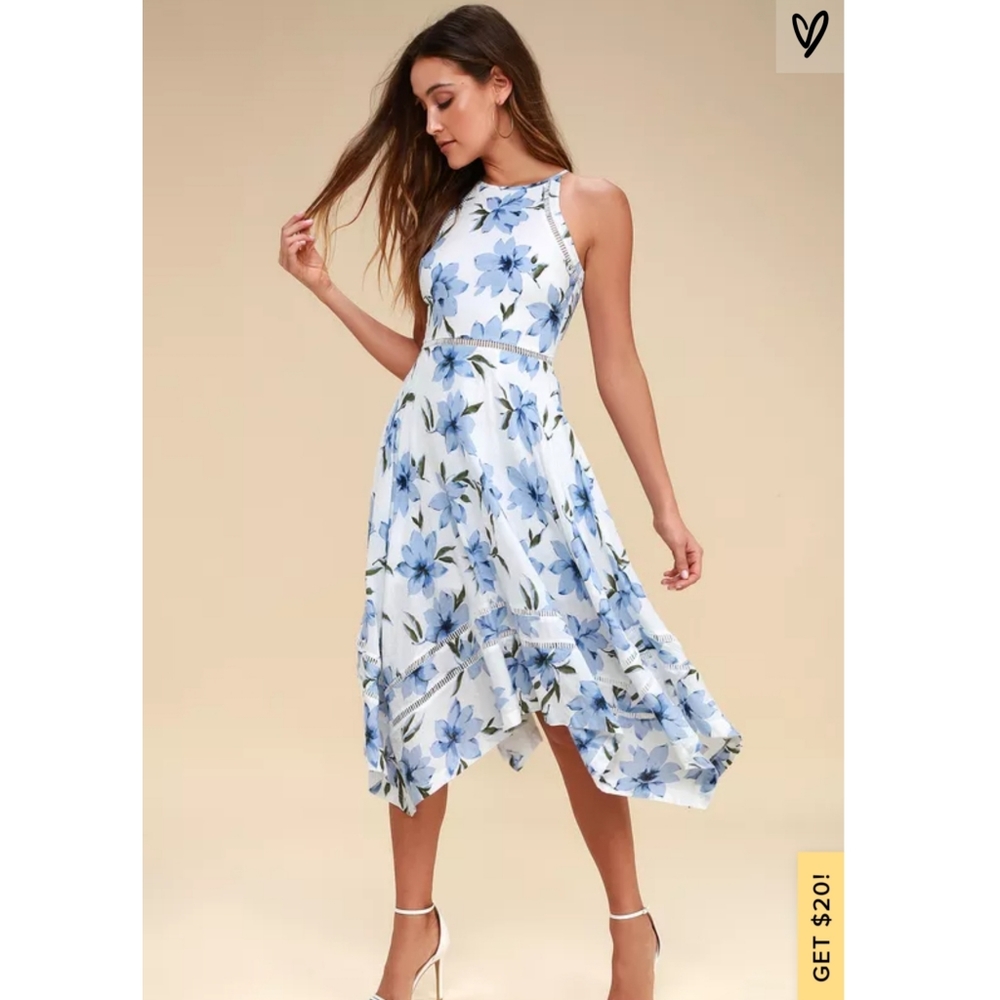 Lulus white/blue floral dress